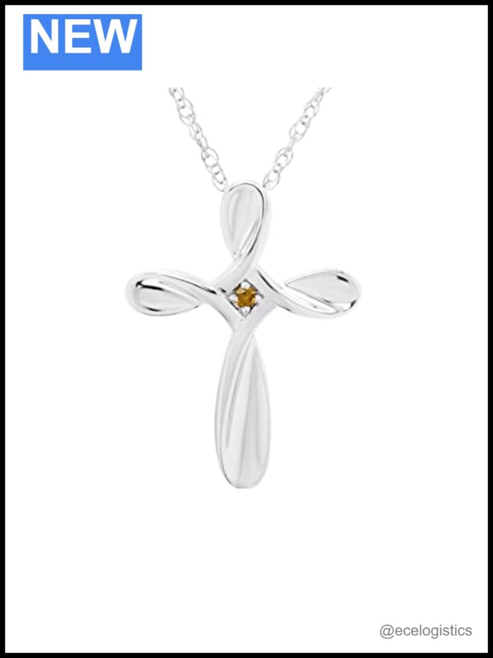 925 Sterling Silver Citrine Cross Pendant with 18" Rope Chain